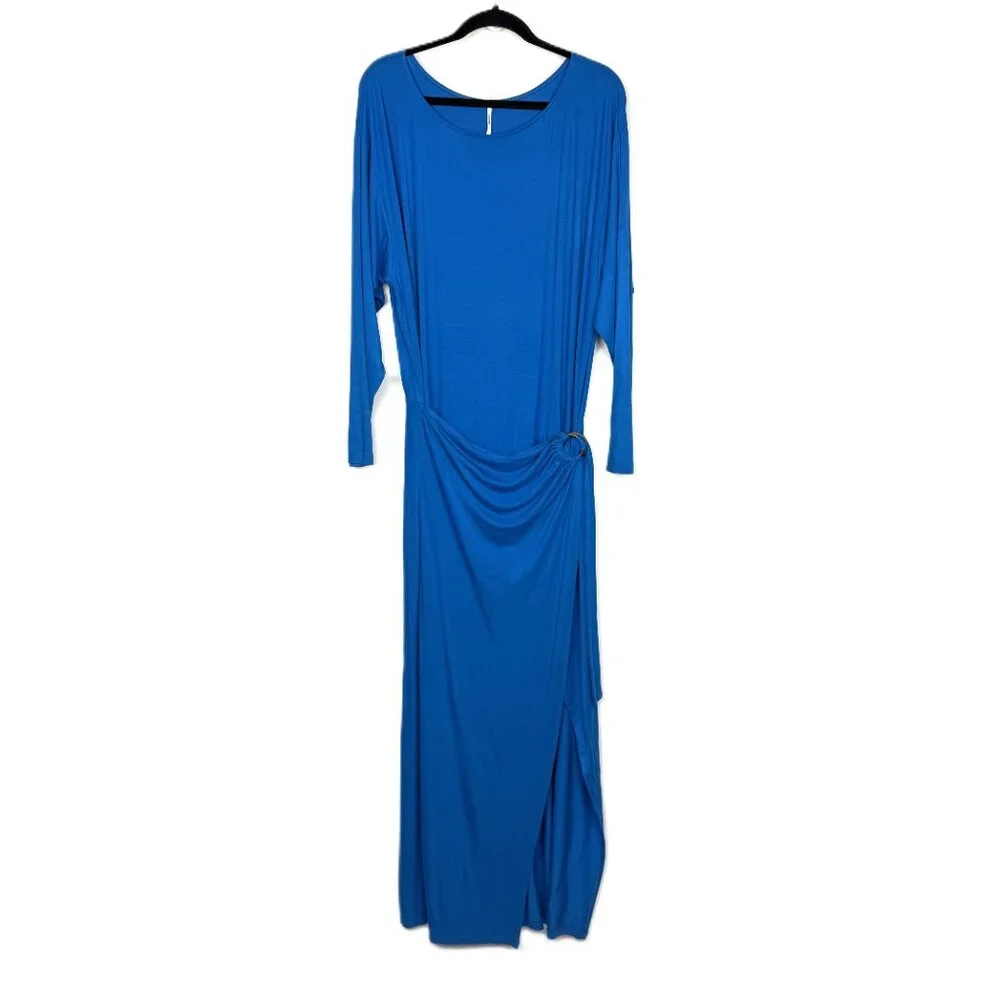 Free People Alyssa Long Sleeve Boho Wrap‎ Maxi Dress Blue Small